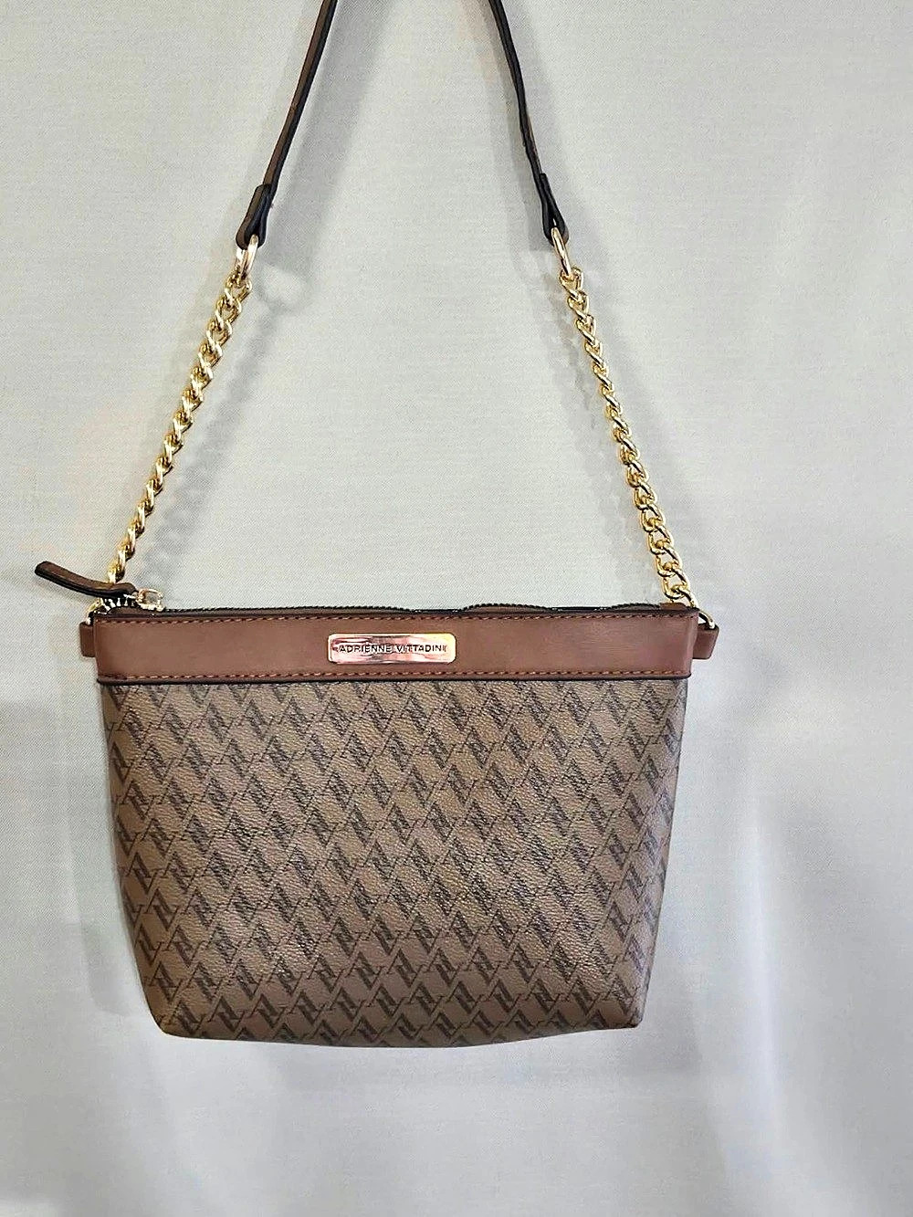 Adrienne Vittadini Brown Logo Crossbody Bag Like New.